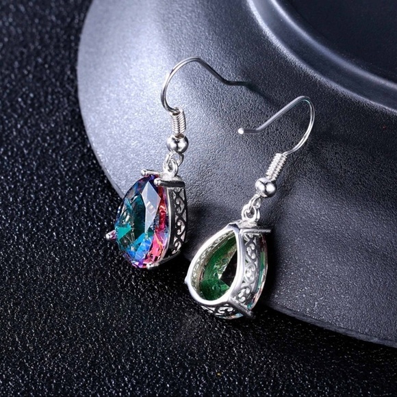 Any 2/$20! Silver Blue/Purple Iridescent Crystal Drop Earrings - Picture 3 of 7